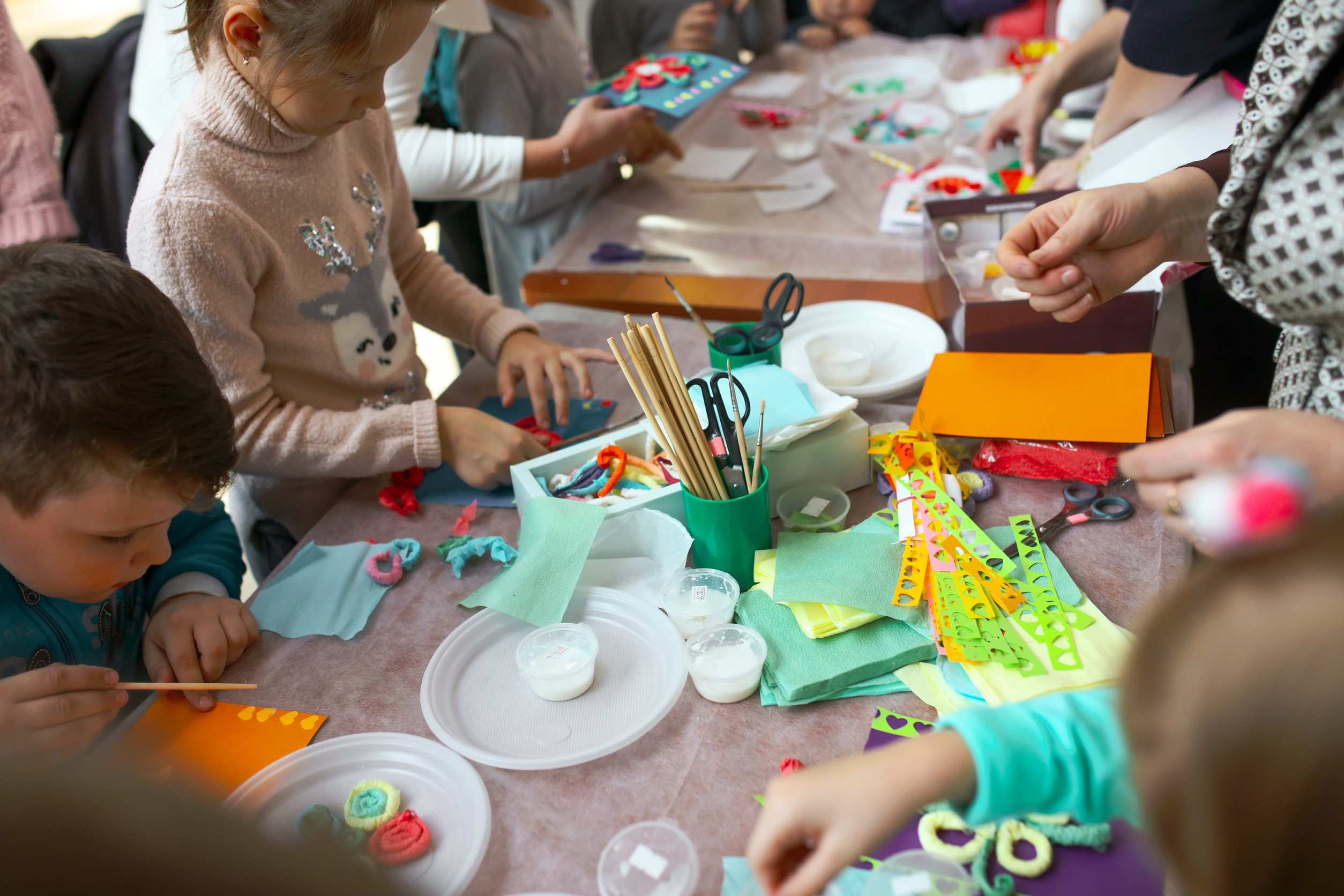 Lipetsk, Russia - September 21, 2019: Gastronomic festival. Children draw and learn mastery.